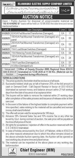 Islamabad Electric Supply Company Tender Notice
